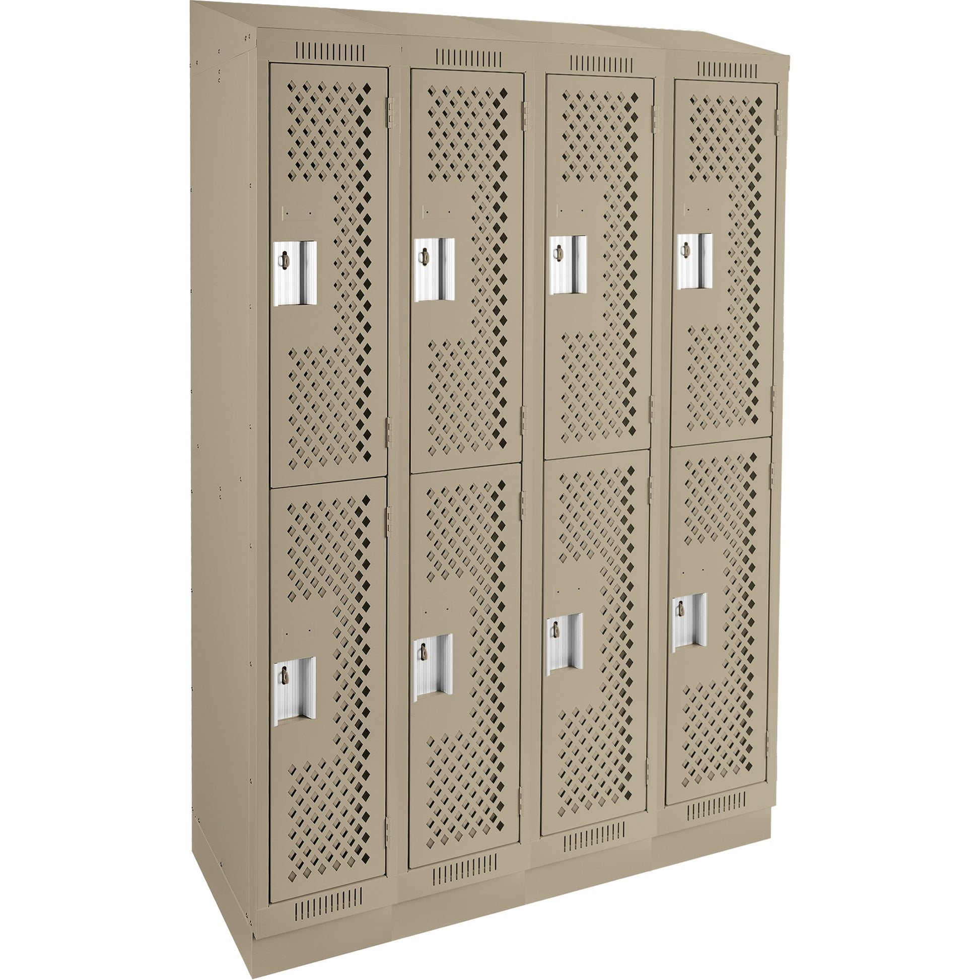 Clean Line™ Lockers, 2 -tier, Bank of 4, 48" x 15" x 82", Steel, Beige, Rivet (Assembled), Perforated