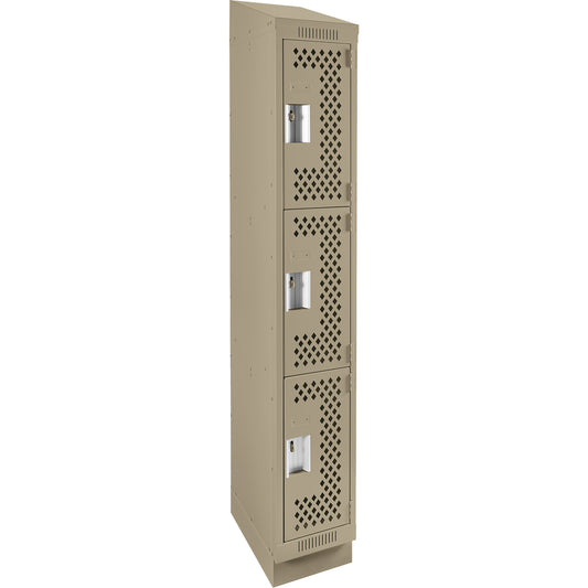 Clean Line™ Lockers, 3 -tier, 12" x 18" x 82", Steel, Beige, Rivet (Assembled), Perforated