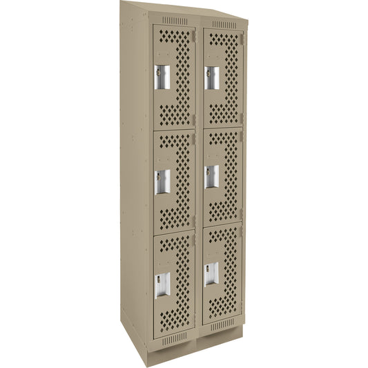 Clean Line™ Lockers, 3 -tier, Bank of 2, 24" x 15" x 82", Steel, Beige, Rivet (Assembled), Perforated