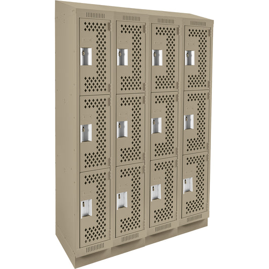 Clean Line™ Lockers, 3 -tier, Bank of 4, 48" x 12" x 82", Steel, Beige, Rivet (Assembled), Perforated
