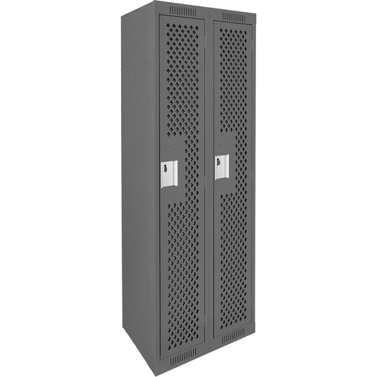 Clean Line™ Lockers, Bank of 2, 24" x 15" x 72", Steel, Charcoal, Rivet (Assembled), Perforated