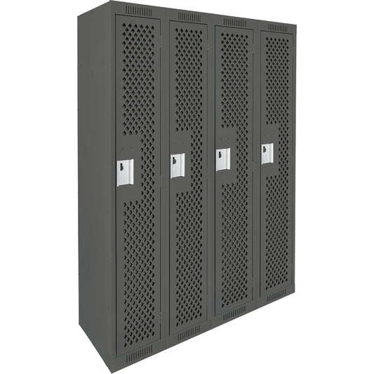 Clean Line™ Lockers, Bank of 4, 48" x 12" x 72", Steel, Charcoal, Rivet (Assembled), Perforated