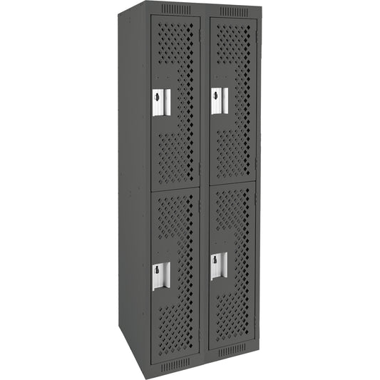 Clean Line™ Lockers, 2 -tier, Bank of 2, 24" x 18" x 72", Steel, Charcoal, Rivet (Assembled), Perforated