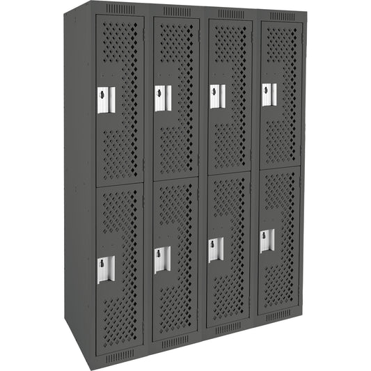 Clean Line™ Lockers, 2 -tier, Bank of 4, 48" x 15" x 72", Steel, Charcoal, Rivet (Assembled), Perforated