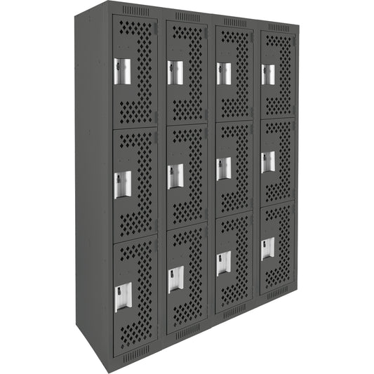 Clean Line™ Lockers, 3 -tier, Bank of 4, 48" x 15" x 72", Steel, Charcoal, Rivet (Assembled), Perforated