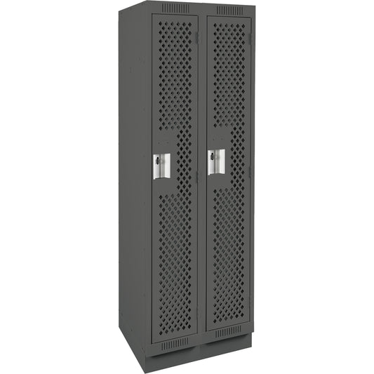 Clean Line™ Lockers, Bank of 2, 24" x 12" x 76", Steel, Charcoal, Rivet (Assembled), Perforated