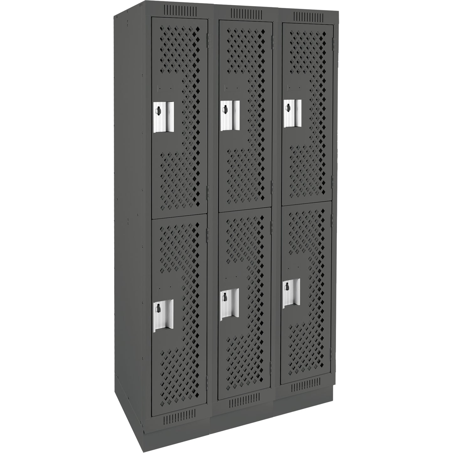 Clean Line™ Lockers, 2 -tier, Bank of 3, 36" x 15" x 76", Steel, Charcoal, Rivet (Assembled), Perforated