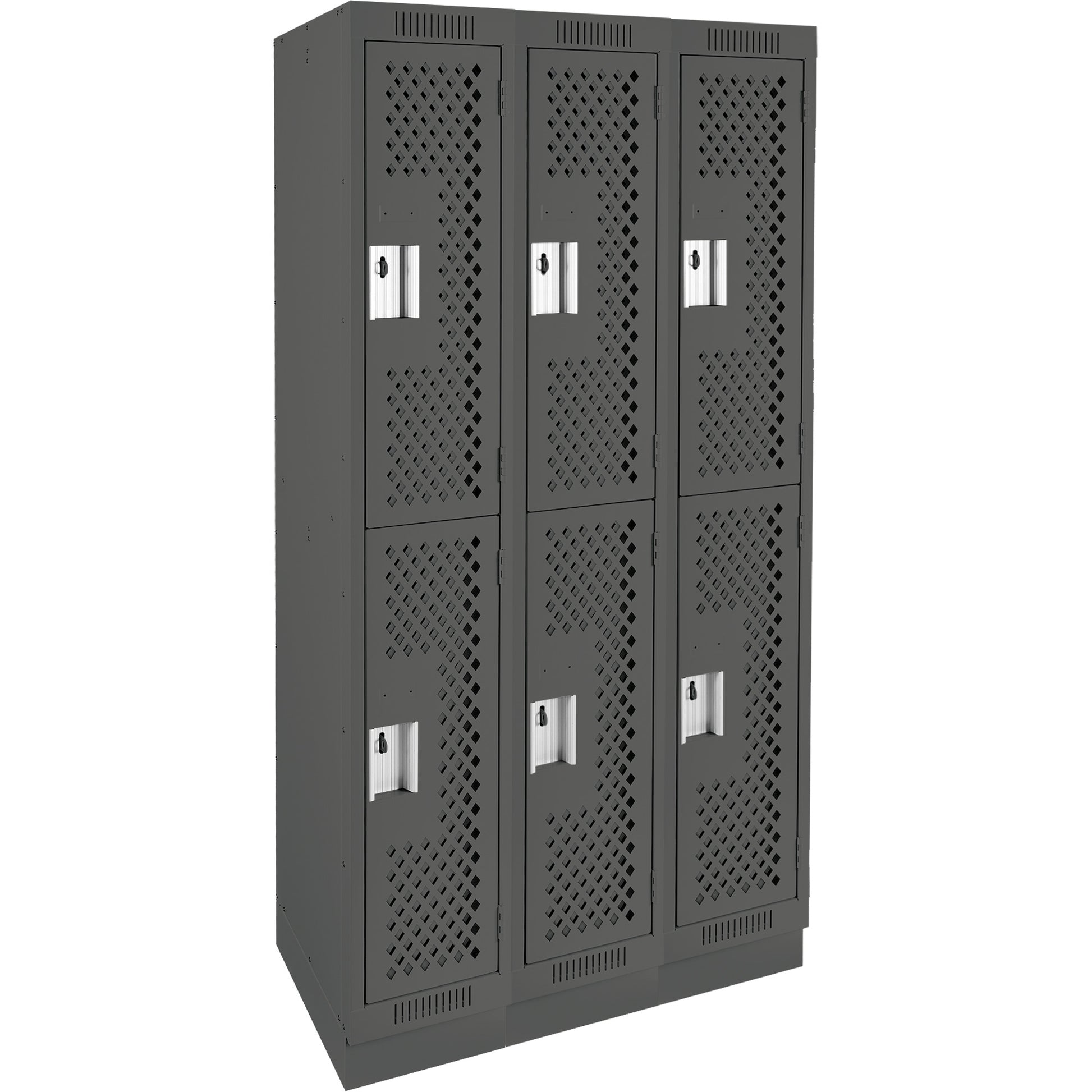 Clean Line™ Lockers, 2 -tier, Bank of 3, 36" x 15" x 76", Steel, Charcoal, Rivet (Assembled), Perforated