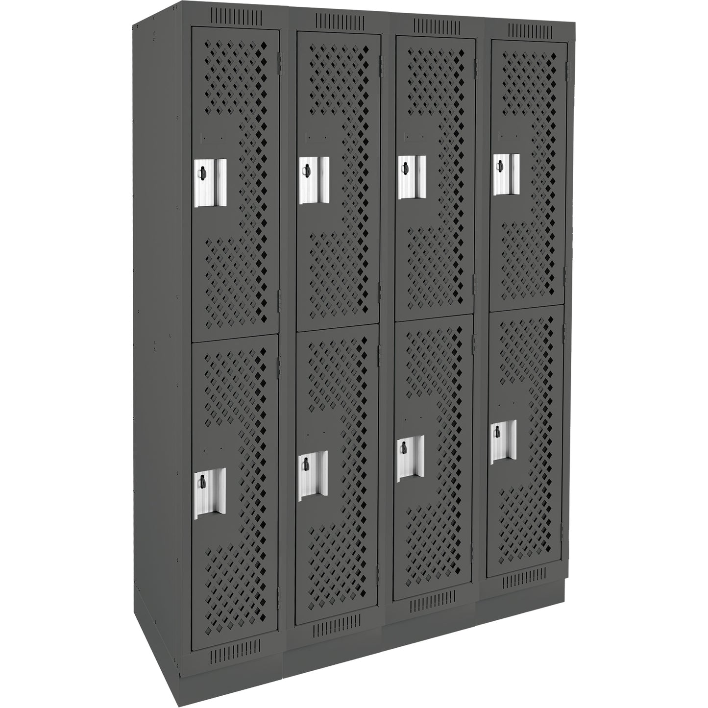 Clean Line™ Lockers, 2 -tier, Bank of 4, 48" x 18" x 76", Steel, Charcoal, Rivet (Assembled), Perforated