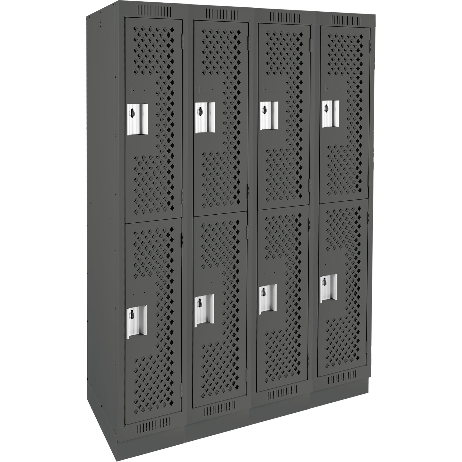 Clean Line™ Lockers, 2 -tier, Bank of 4, 48" x 18" x 76", Steel, Charcoal, Rivet (Assembled), Perforated