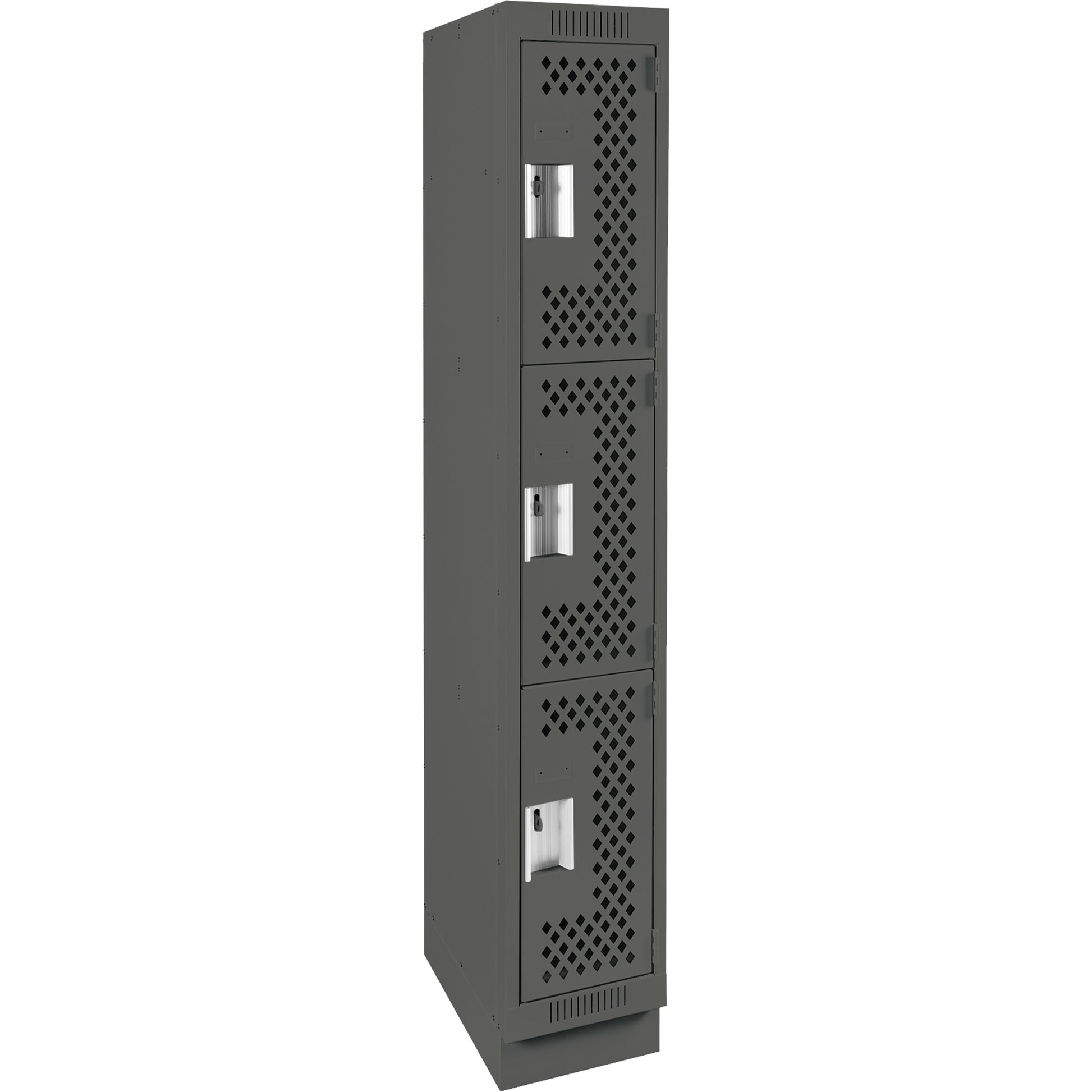 Clean Line™ Lockers, 3 -tier, 12" x 18" x 76", Steel, Charcoal, Rivet (Assembled), Perforated