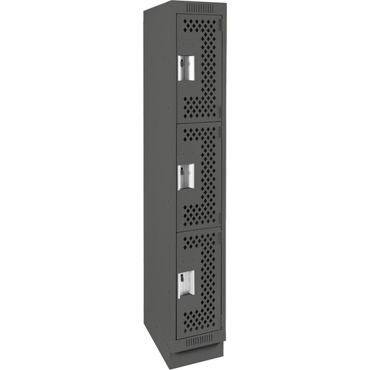 Clean Line™ Lockers, 3 -tier, 12" x 18" x 76", Steel, Charcoal, Rivet (Assembled), Perforated