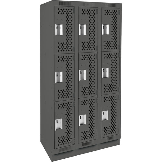 Clean Line™ Lockers, 3 -tier, Bank of 3, 36" x 15" x 76", Steel, Charcoal, Rivet (Assembled), Perforated