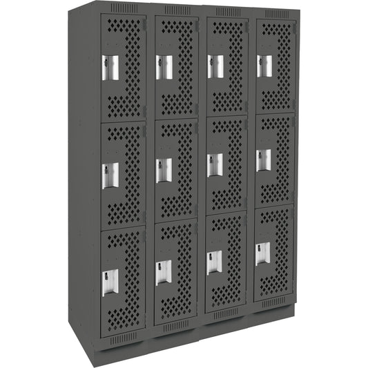 Clean Line™ Lockers, 3 -tier, Bank of 4, 48" x 12" x 76", Steel, Charcoal, Rivet (Assembled), Perforated