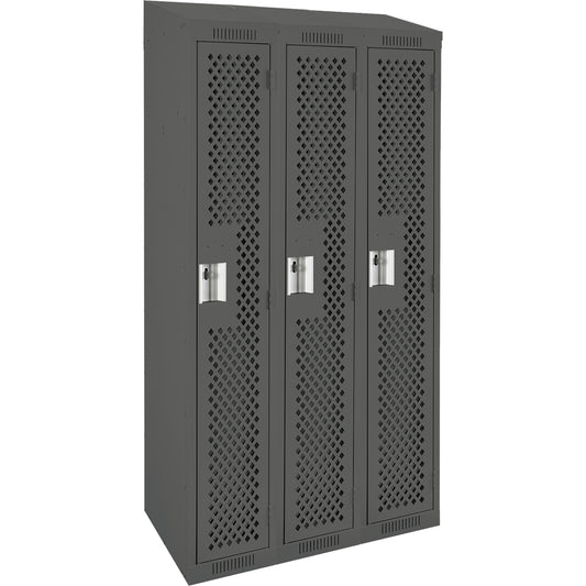 Clean Line™ Lockers, Bank of 3, 36" x 15" x 78", Steel, Charcoal, Rivet (Assembled), Perforated