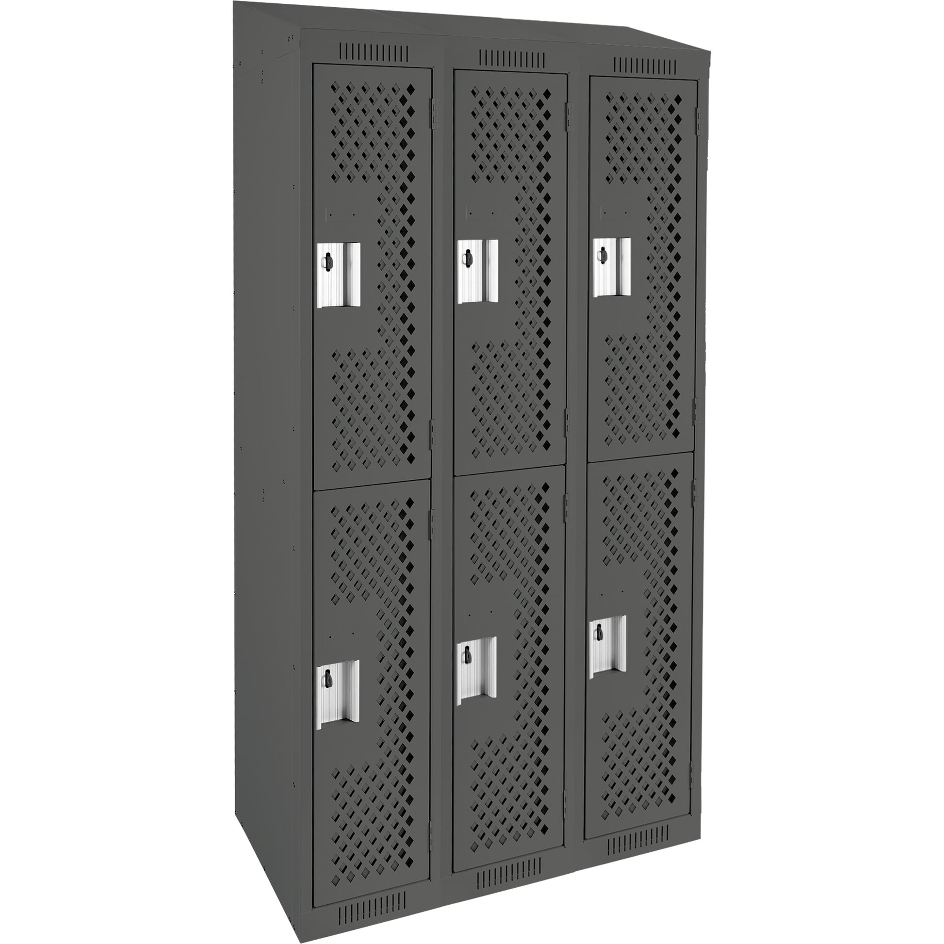 Clean Line™ Lockers, 2 -tier, Bank of 3, 36" x 12" x 78", Steel, Charcoal, Rivet (Assembled), Perforated