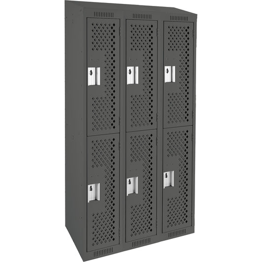 Clean Line™ Lockers, 2 -tier, Bank of 3, 36" x 12" x 78", Steel, Charcoal, Rivet (Assembled), Perforated