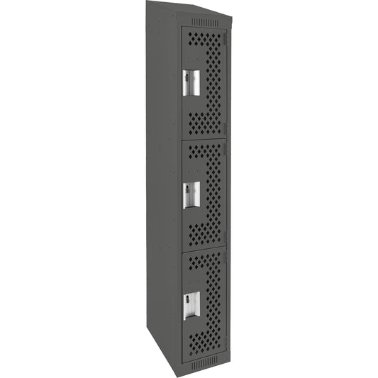 Clean Line™ Lockers, 3 -tier, 12" x 15" x 78", Steel, Charcoal, Rivet (Assembled), Perforated