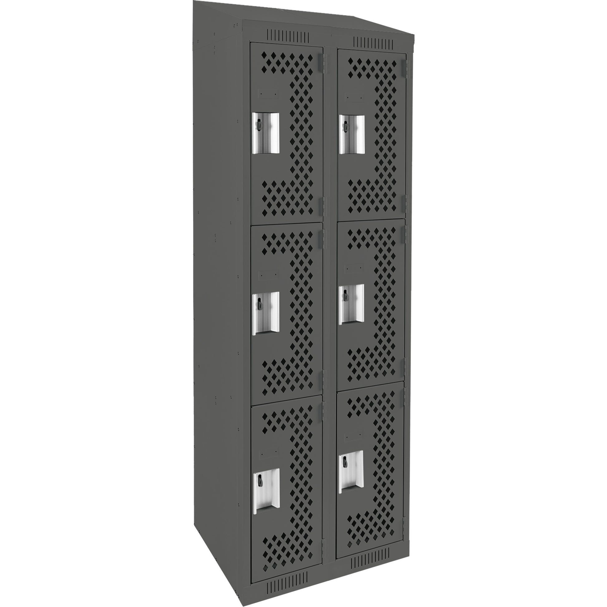Clean Line™ Lockers, 3 -tier, Bank of 2, 24" x 12" x 78", Steel, Charcoal, Rivet (Assembled), Perforated