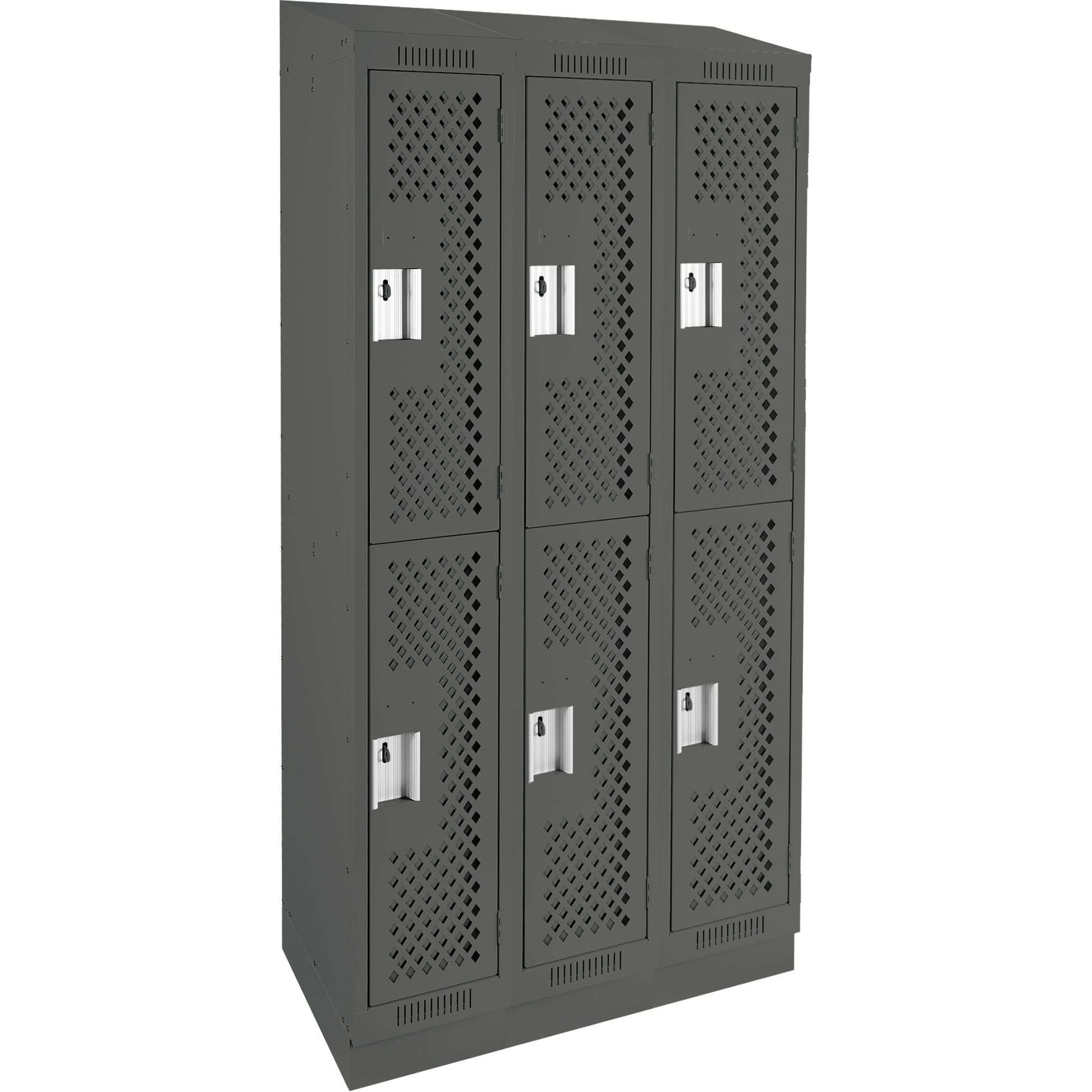 Clean Line™ Lockers, 2 -tier, Bank of 3, 36" x 12" x 82", Steel, Charcoal, Rivet (Assembled), Perforated