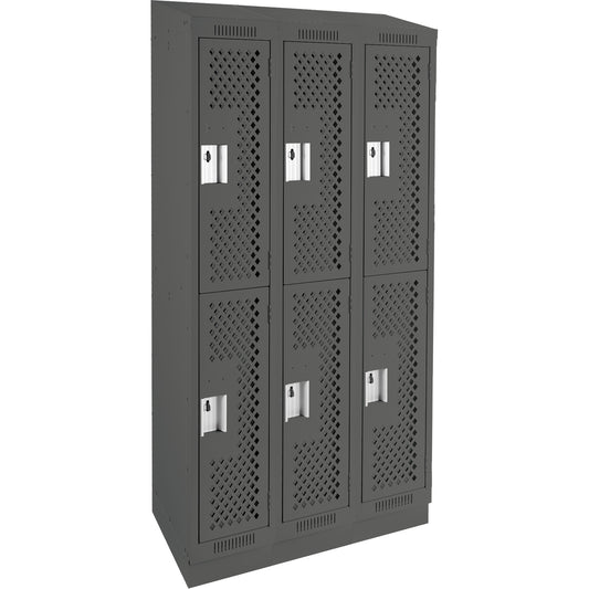 Clean Line™ Lockers, 2 -tier, Bank of 3, 36" x 12" x 82", Steel, Charcoal, Rivet (Assembled), Perforated