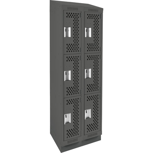 Clean Line™ Lockers, 3 -tier, Bank of 2, 24" x 12" x 82", Steel, Charcoal, Rivet (Assembled), Perforated