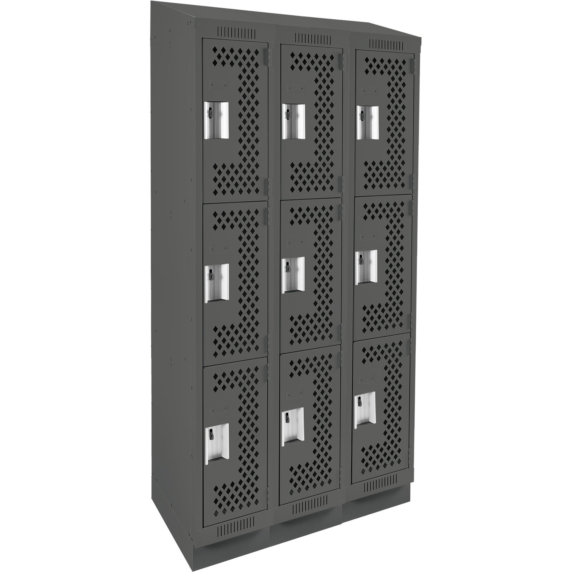 Clean Line™ Lockers, 3 -tier, Bank of 3, 36" x 15" x 82", Steel, Charcoal, Rivet (Assembled), Perforated