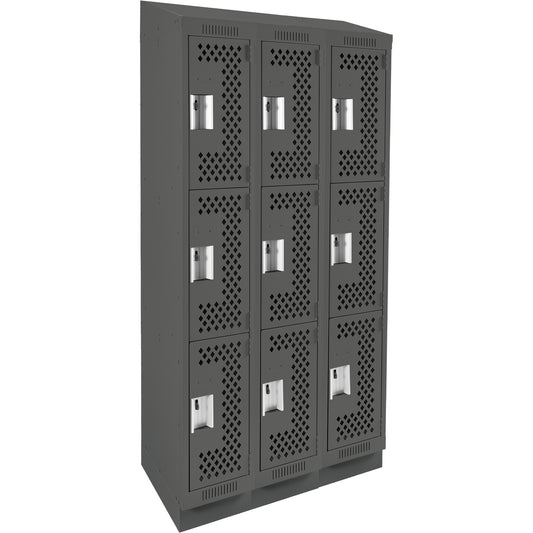 Clean Line™ Lockers, 3 -tier, Bank of 3, 36" x 15" x 82", Steel, Charcoal, Rivet (Assembled), Perforated