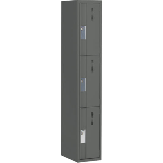 Concorde™ Heavy-Duty Lockers, 3 -tier, 12" x 18" x 72", Steel, Charcoal, Welded (Assembled)