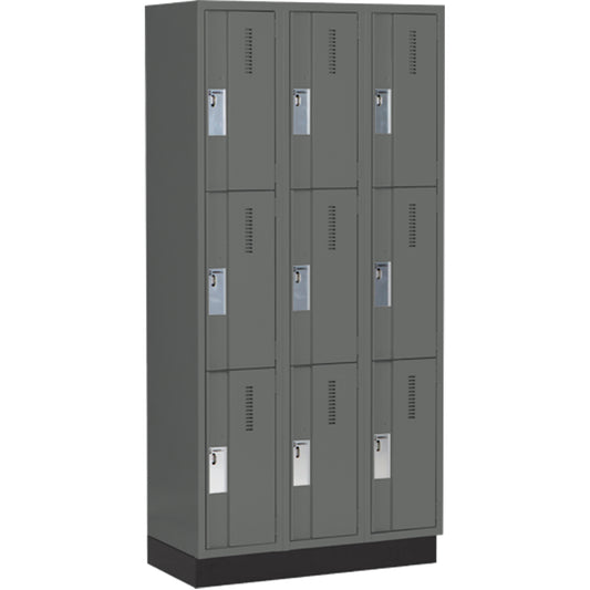 Concorde™ Heavy-Duty Lockers, 3 -tier, Bank of 3, 36" x 18" x 76", Steel, Charcoal, Welded (Assembled)