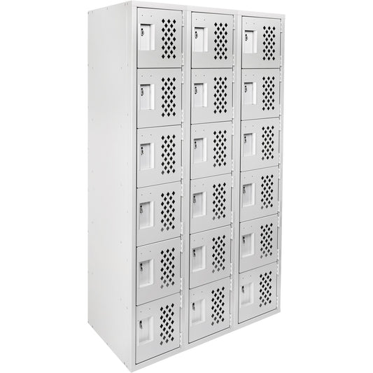 Clean-Line Perforated Lockerette, 6 -tier, Bank of 3, 15" x 72" x 12", Steel