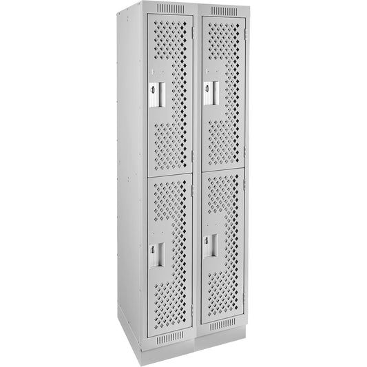 Clean Line™ Lockers, 2 -tier, Bank of 2, 24" x 15" x 76", Steel, Grey, Rivet (Assembled), Perforated