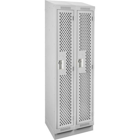 Clean Line™ Lockers, Bank of 2, 24" x 18" x 82", Steel, Grey, Rivet (Assembled), Perforated