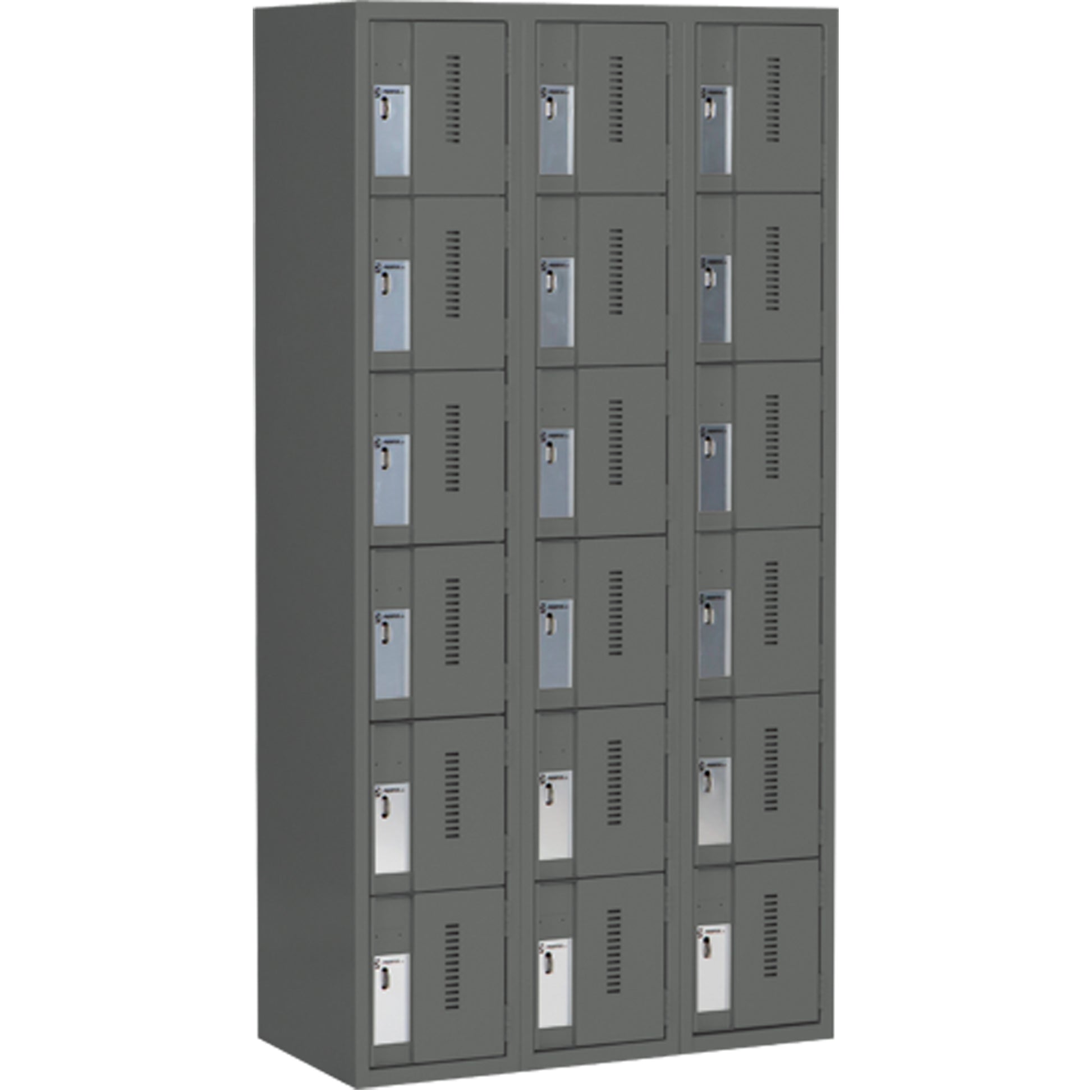 Concorde™ Heavy-Duty Lockers, 6 -tier, Bank of 3, 36" x 18" x 72", Steel, Charcoal, Welded (Assembled)