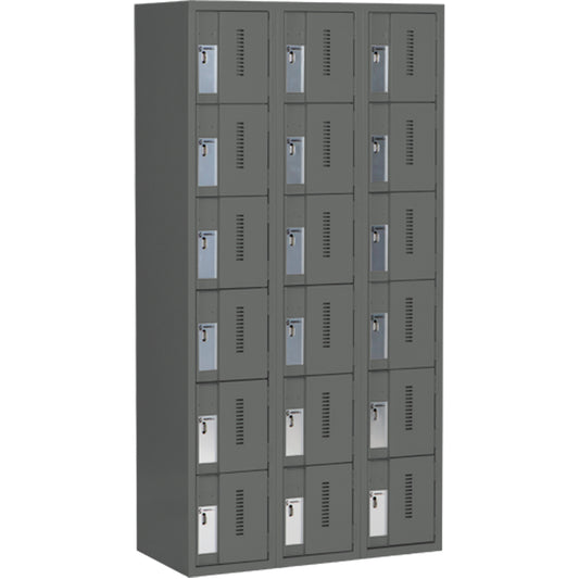 Concorde™ Heavy-Duty Lockers, 6 -tier, Bank of 3, 36" x 18" x 72", Steel, Charcoal, Welded (Assembled)