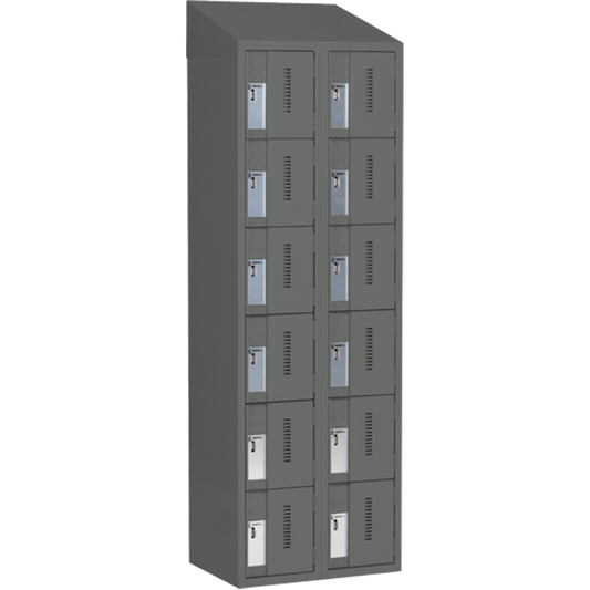 Concorde™ Heavy-Duty Lockers, 6 -tier, Bank of 2, 24" x 18" x 78", Steel, Charcoal, Welded (Assembled)