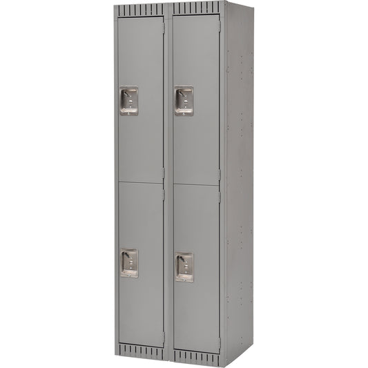 Lockers, 2 -tier, Bank of 2, 24" x 18" x 72", Steel, Grey, Rivet (Assembled)