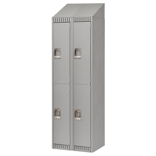 Lockers, 2 -tier, Bank of 2, 24" x 18" x 82", Steel, Grey, Knocked Down