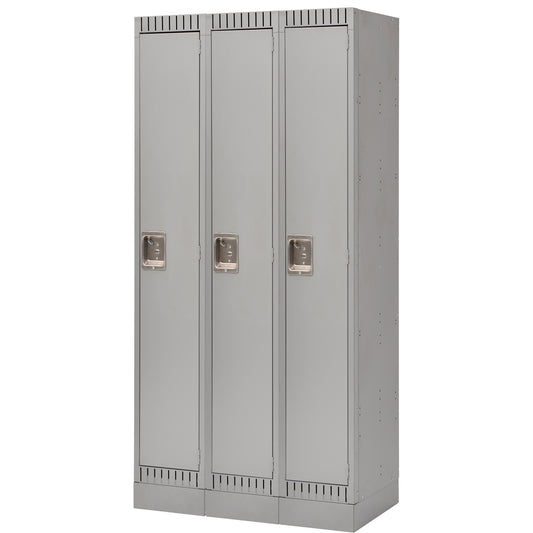 Lockers, Bank of 3, 36" x 18" x 76", Steel, Grey, Knocked Down