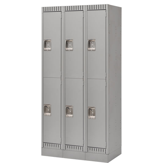 Lockers, 2 -tier, Bank of 3, 36" x 18" x 76", Steel, Grey, Knocked Down