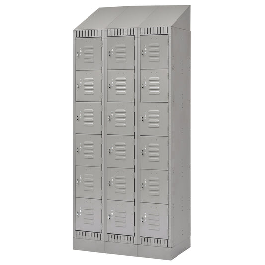 Lockers, 6 -tier, Bank of 3, 36" x 18" x 86", Steel, Grey, Knocked Down