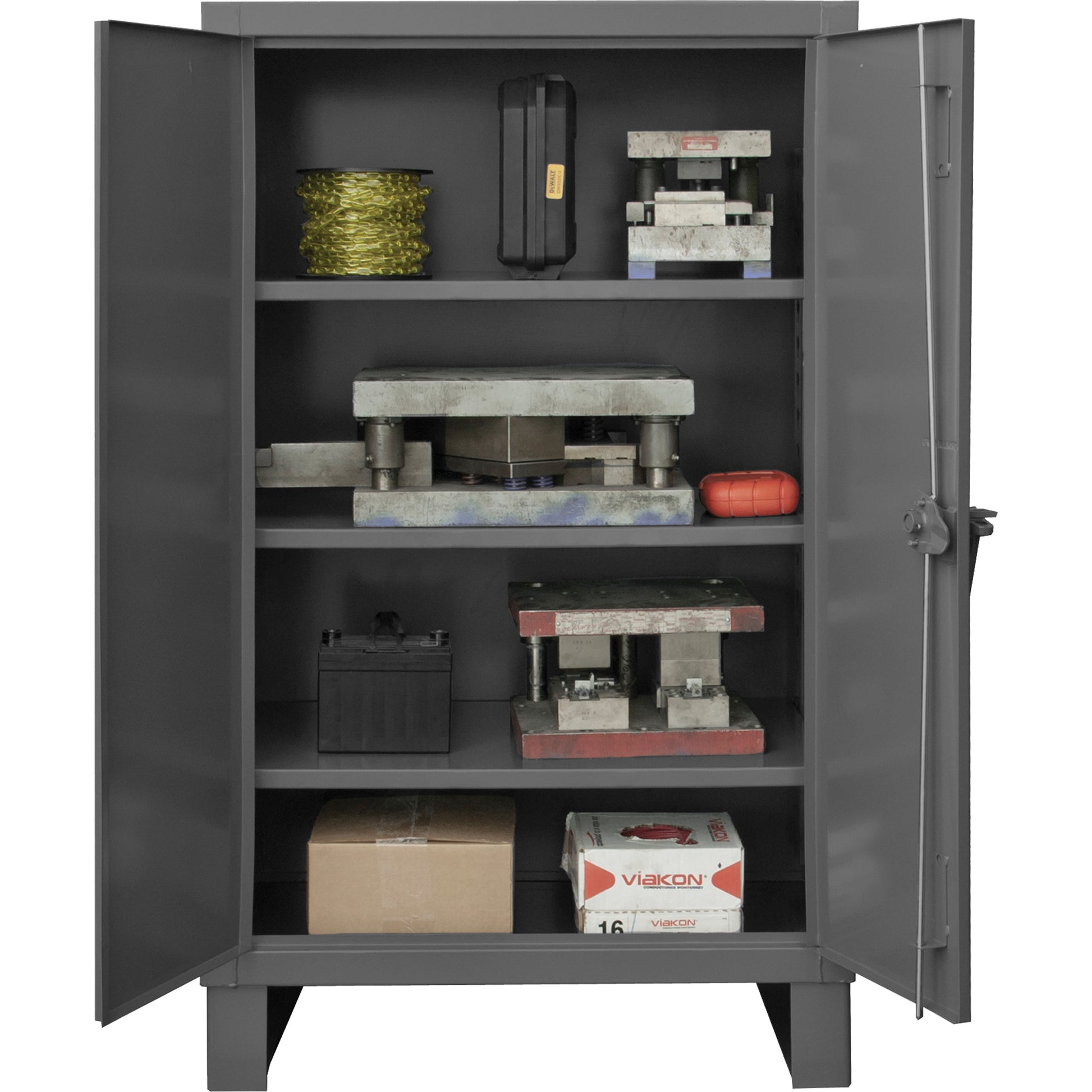 Extra Heavy-Duty Cabinet, Steel, 3 Shelves, 66" H x 60" W x 24" D, Grey