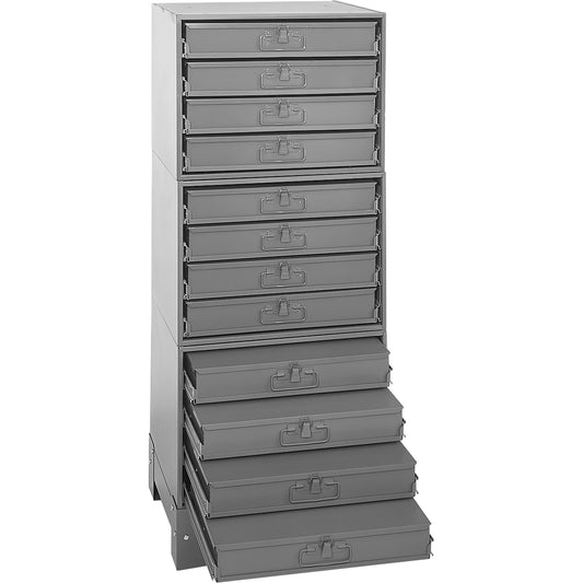 Modular Compartment Drawer Box Rack, Steel, 12 Drawers, 20-3/8" x 16" x 60-1/8", Grey