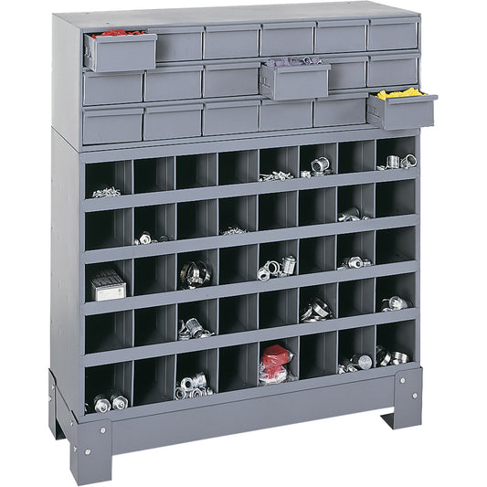 Modular Small Parts Storage Unit, Steel, 18 Drawers, 33-3/4" x 12-1/4" x 40-1/2", Grey