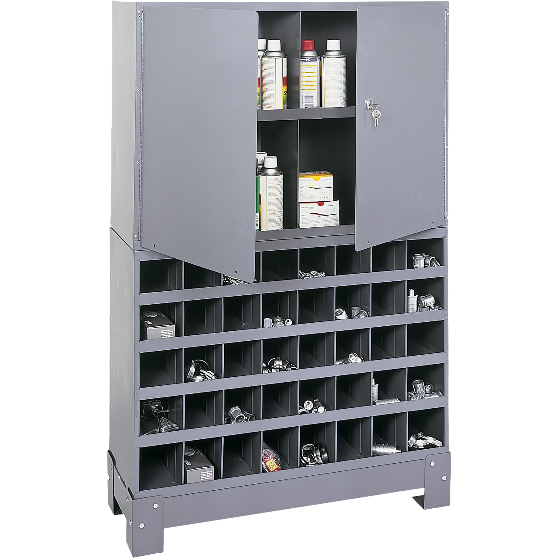 Modular Small Parts Storage Unit, Steel, 0 Drawers, 33-3/4" x 12-1/4" x 53-1/2", Grey