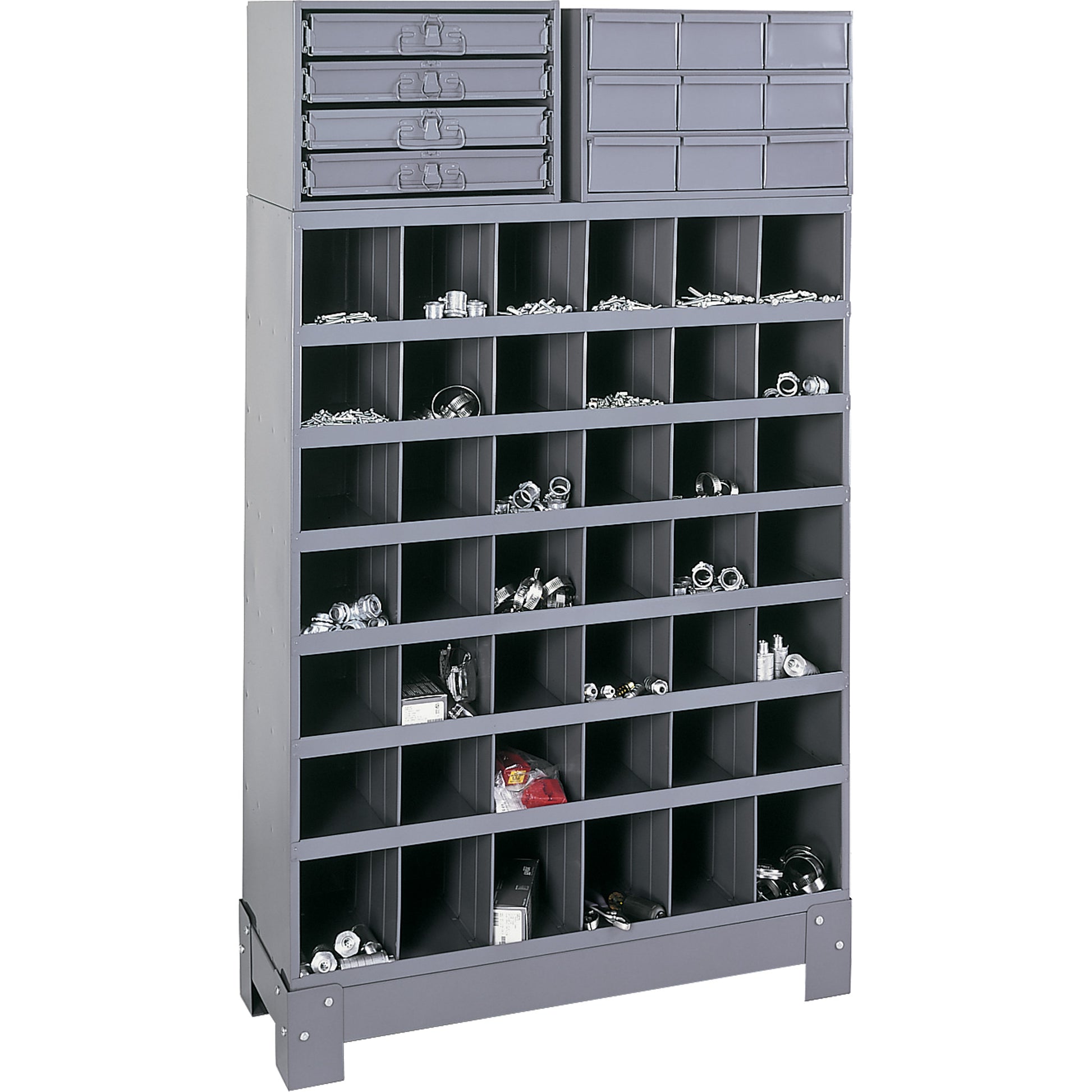 Modular Small Parts Storage Unit, Steel, 13 Drawers, 33-3/4" x 12-1/4" x 59", Grey