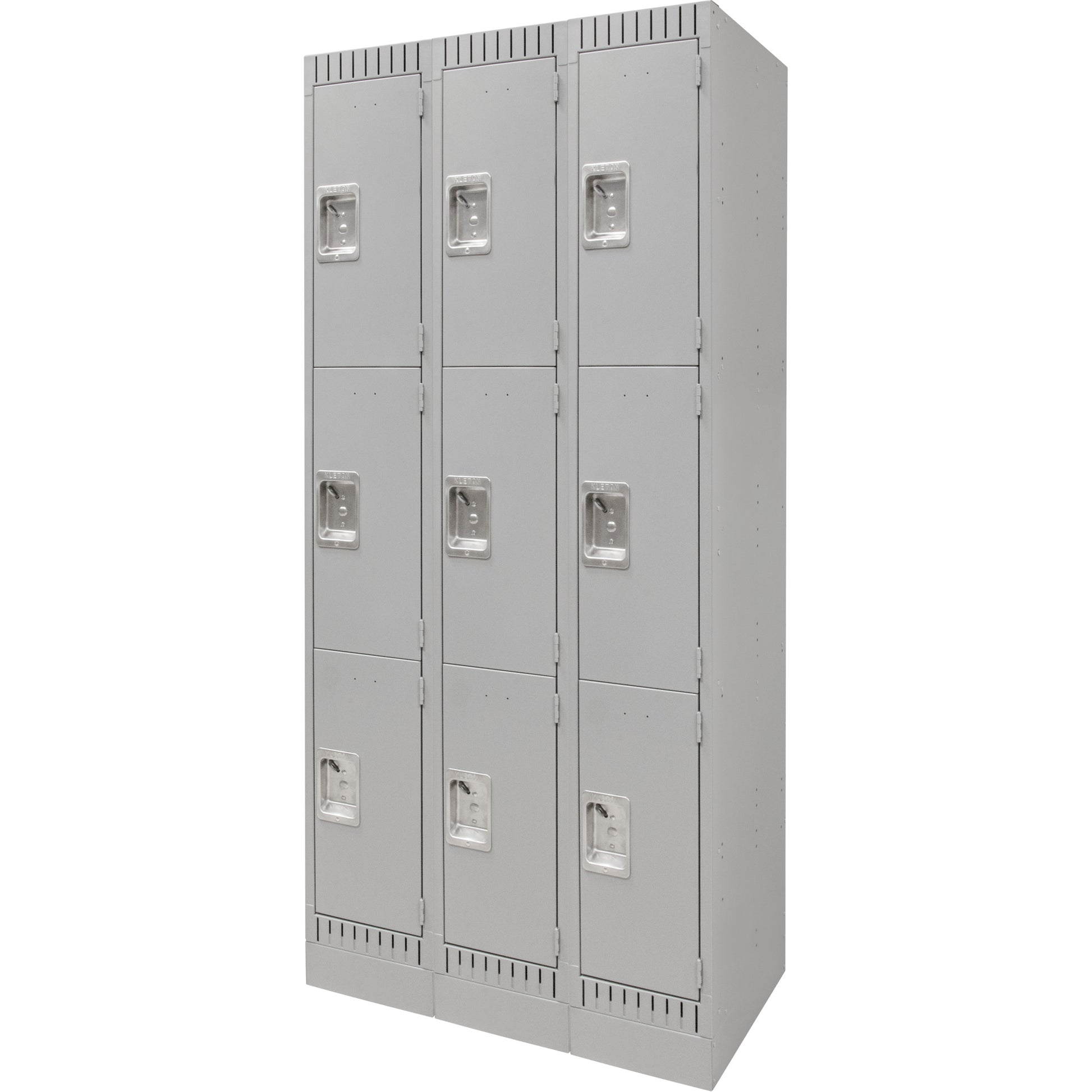 Lockers, 3 -tier, Bank of 3, 36" x 18" x 76", Steel, Grey, Knocked Down