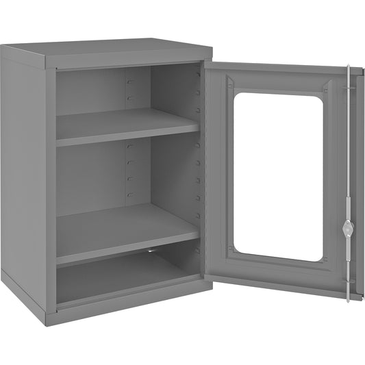 Wall-Mountable Storage Cabinet with Clearview Doors, 26-15/16" H x 18-1/8" W x 13-11/16" D, 2 Shelves, Steel, Grey
