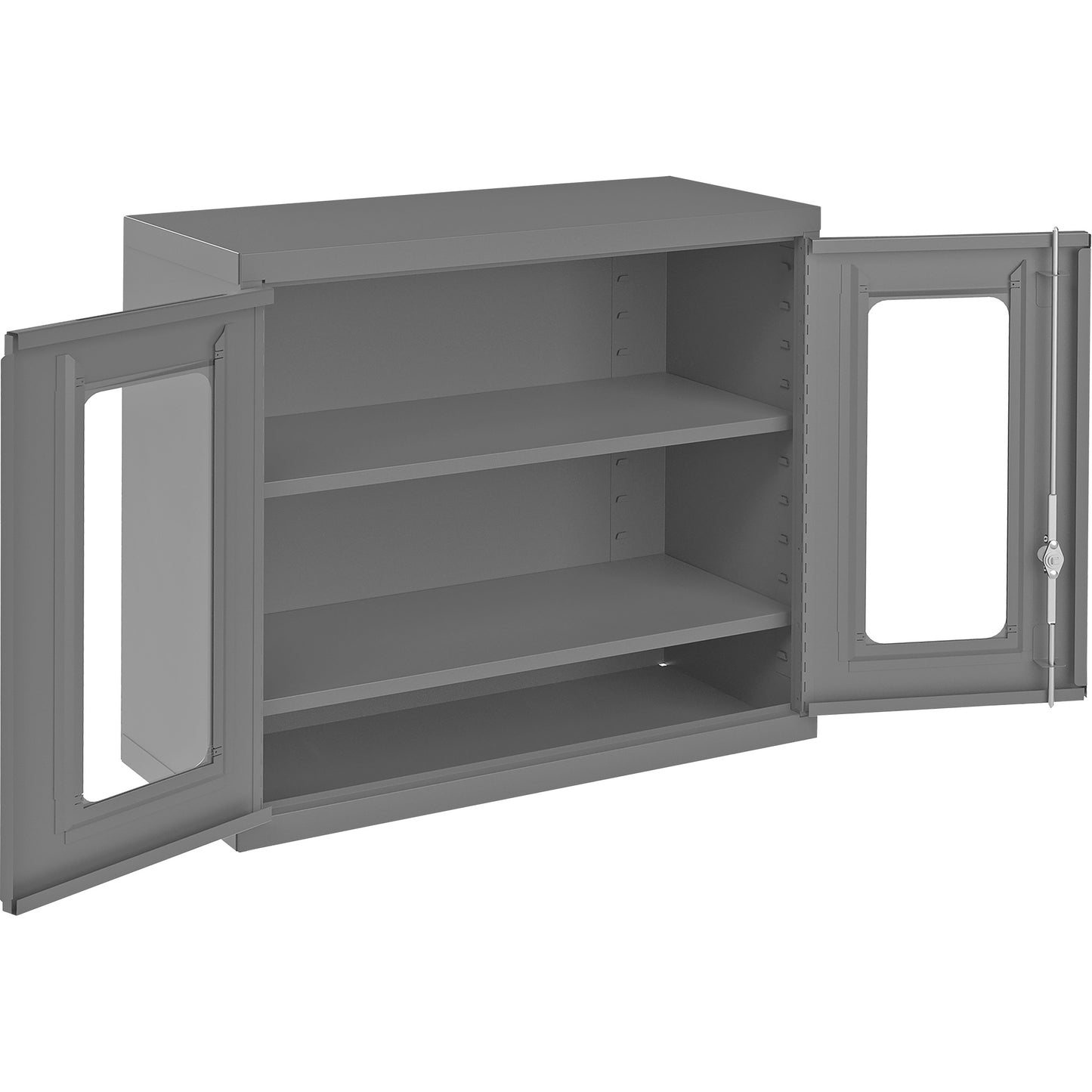 Wall-Mountable Storage Cabinet with Clearview Doors, 26-15/16" H x 29-7/8" W x 13-11/16" D, 2 Shelves, Steel, Grey