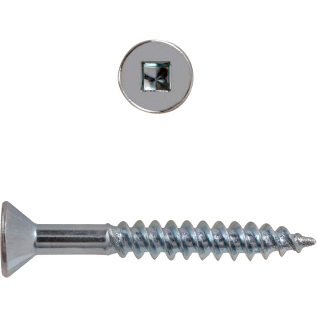 Flat Head Square Drive Wood Screws, #8 x 2-1/2" L, Zinc Plated